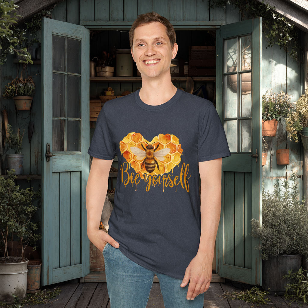 Sweet Honeycomb Heart Bee Yourself T-Shirt for Gardeners, Nature Lovers, Bee Enthusiasts