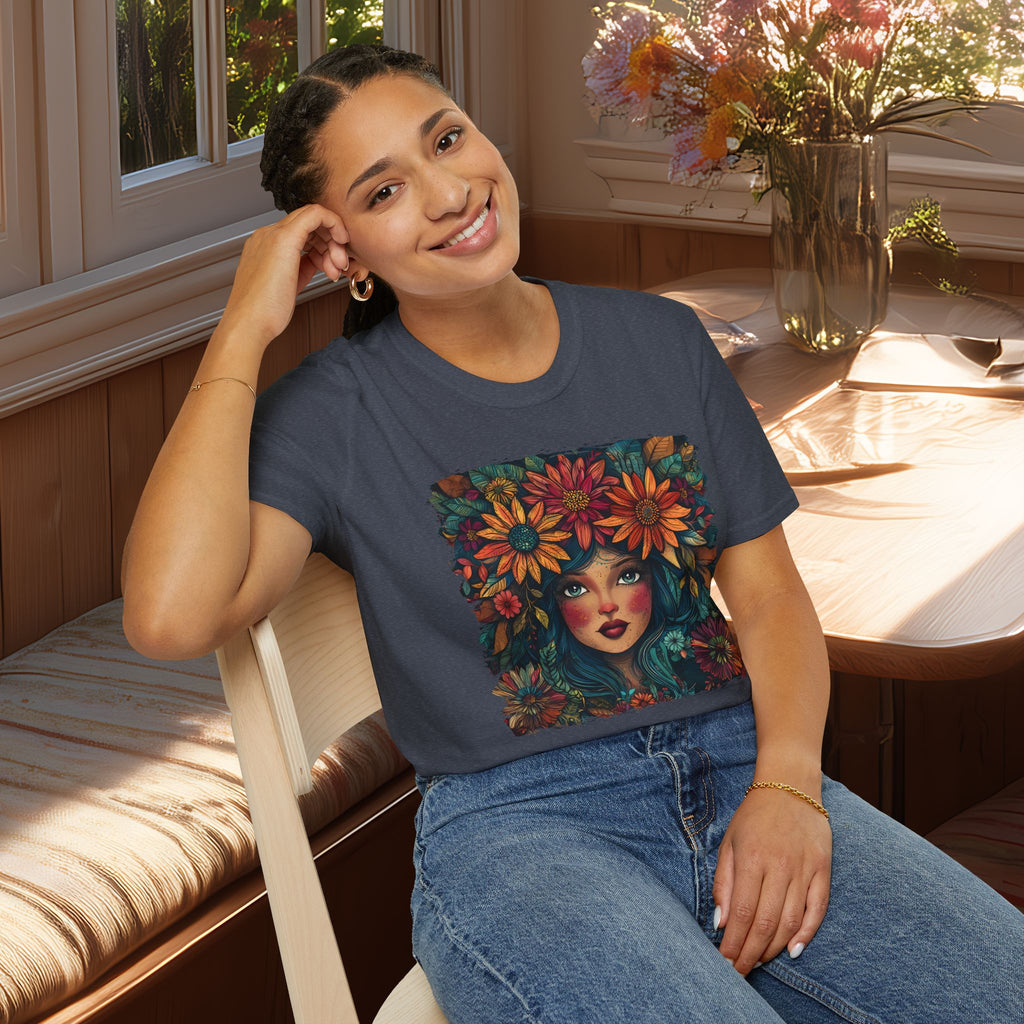 Floral Fantasy Garden Goddess T-Shirt for Plant Lovers and Gardeners
