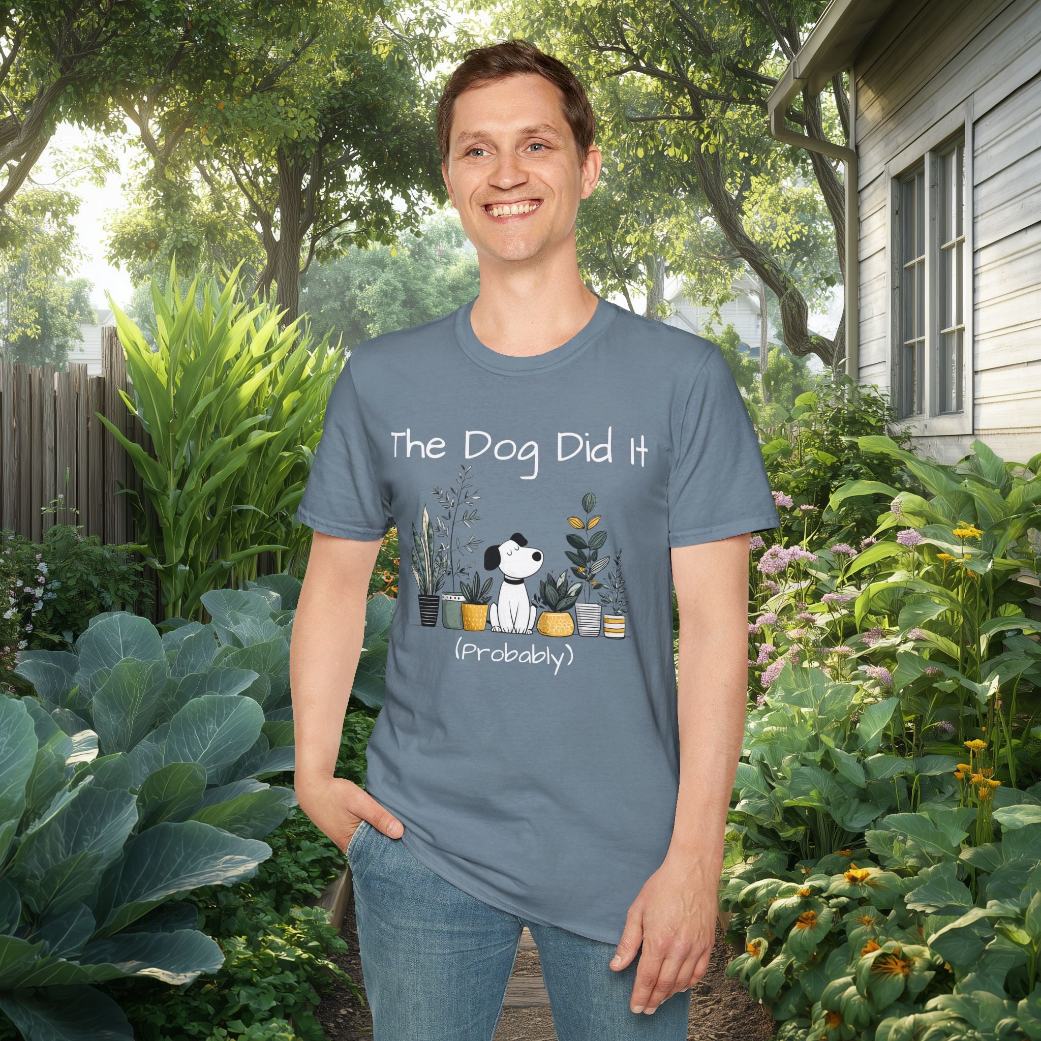 “The Dog Did It” T-Shirt – Perfect Gift for Dog Moms and Plant Lovers