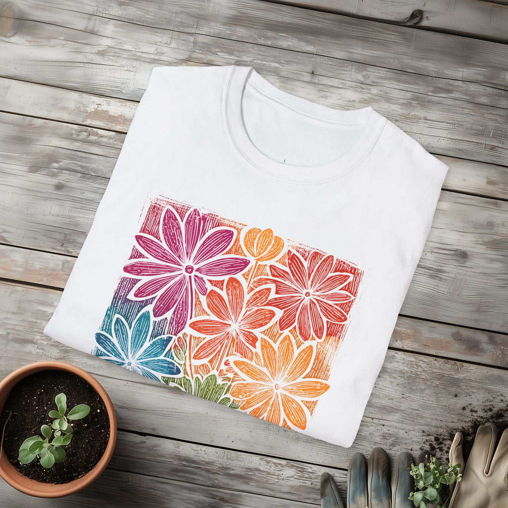 Retro 80's Rainbow Floral Collage T-Shirt