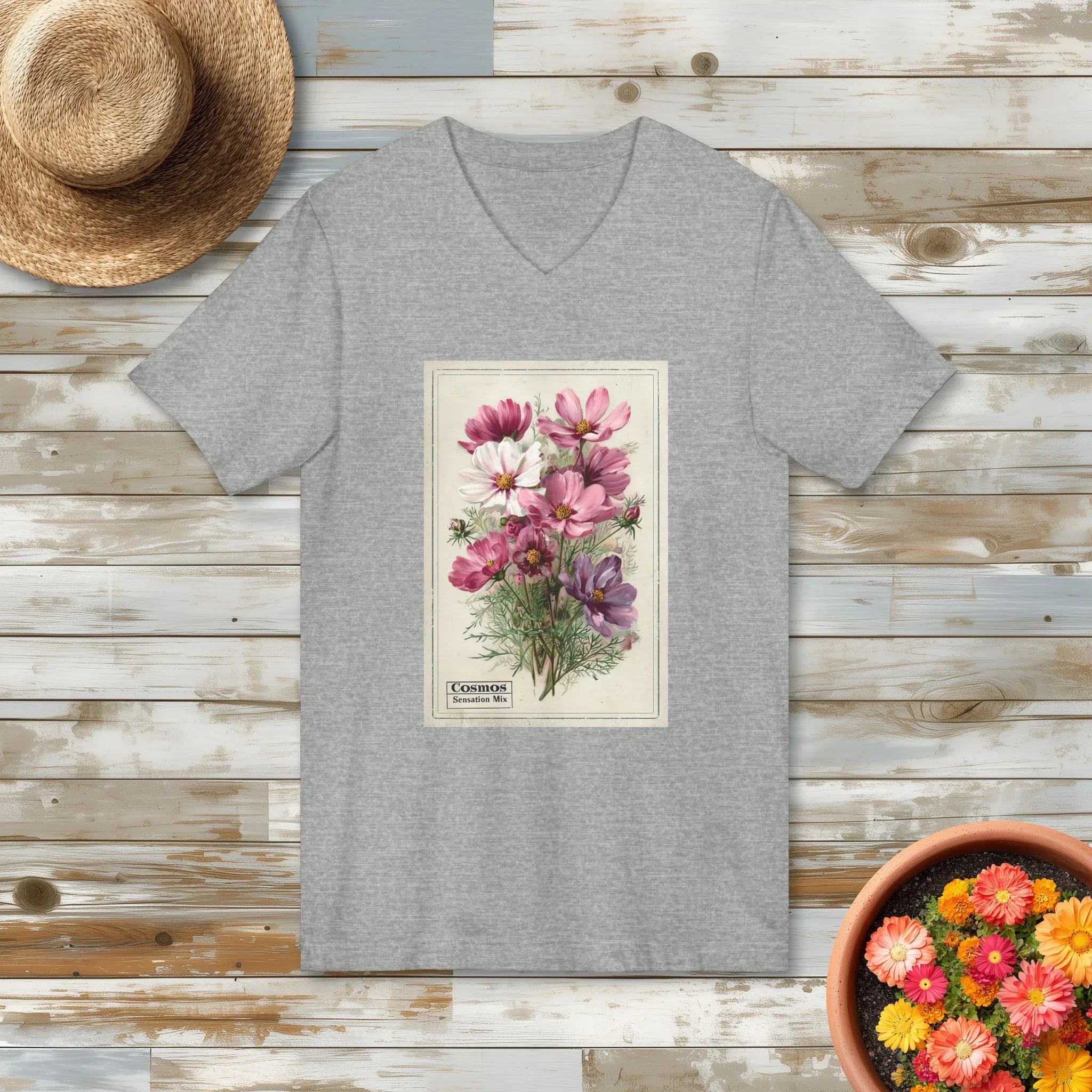 Vintage Cosmos Seed Packet V-Neck Shirt