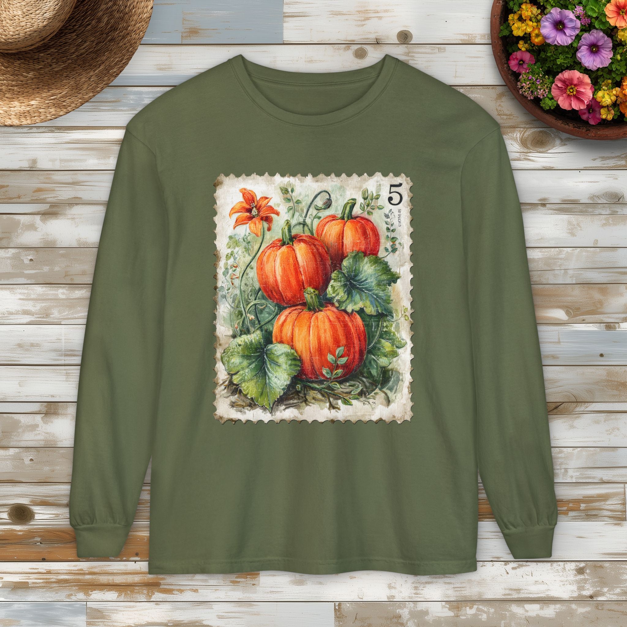 Pumpkin Trio Stamp Long Sleeve Tee