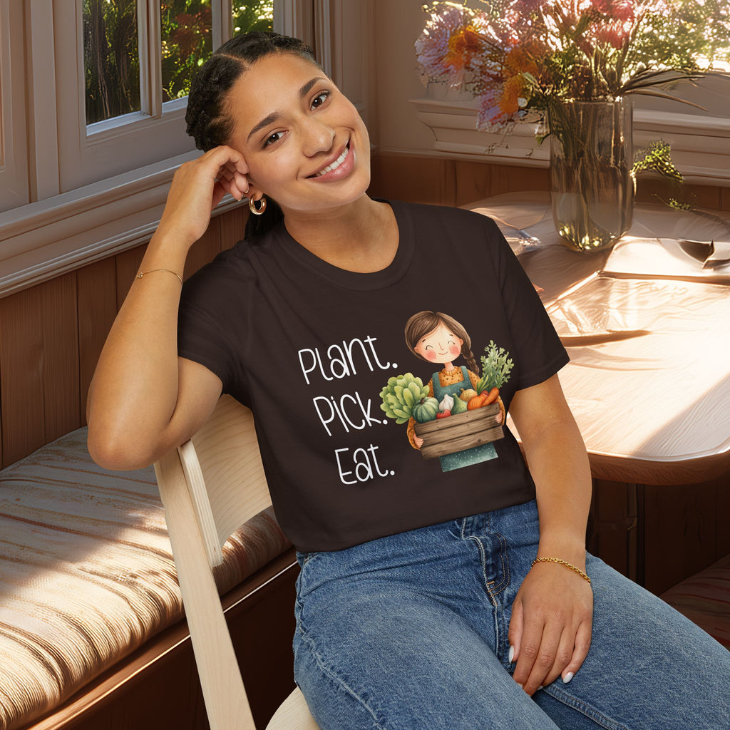Plant Pick Eat, Cartoon Gardener T-Shirt