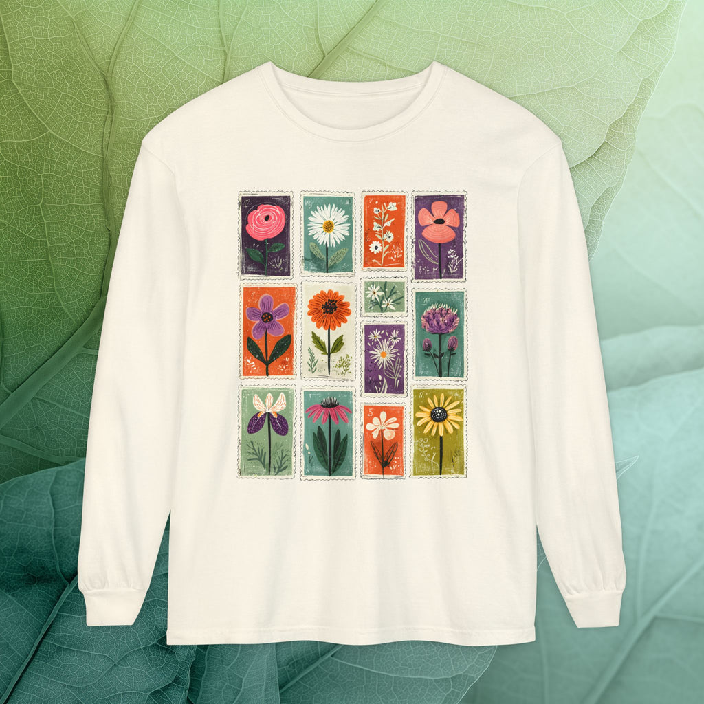 Floral Stamp Collage Long Sleeve Tee