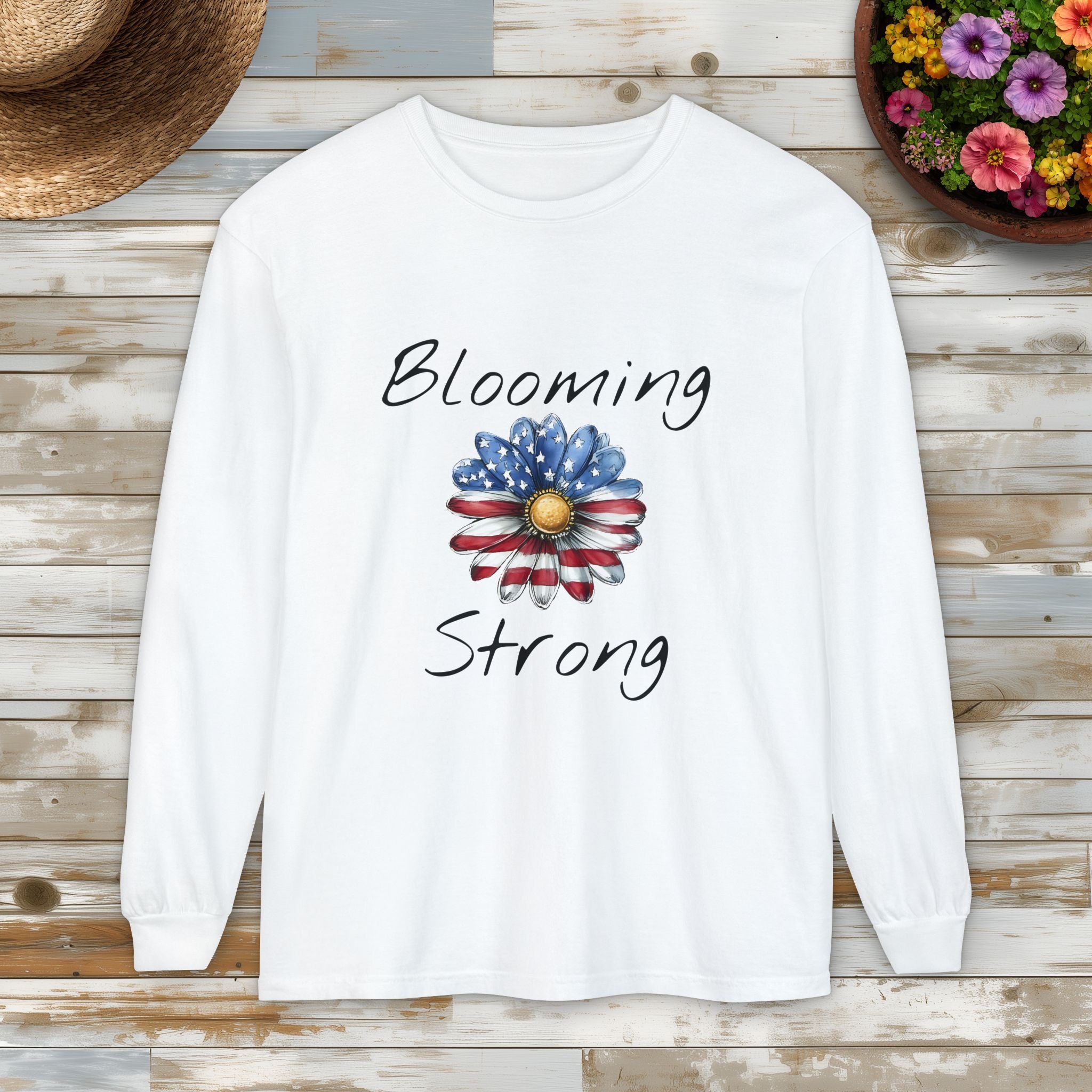 Blooming Strong Patriotic Long Sleeve Tee