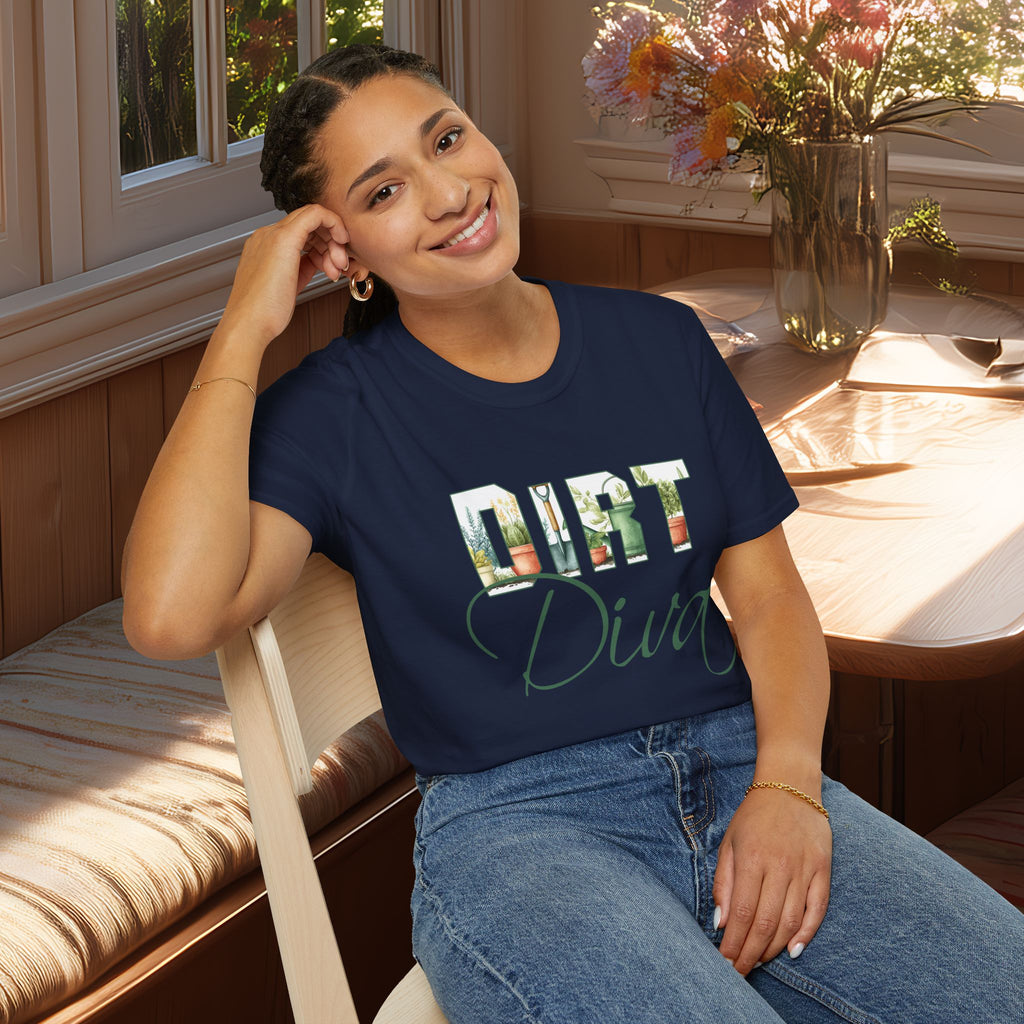 Dirt Diva T-Shirt for Gardeners, Nature Lovers, Summer Casual Wear