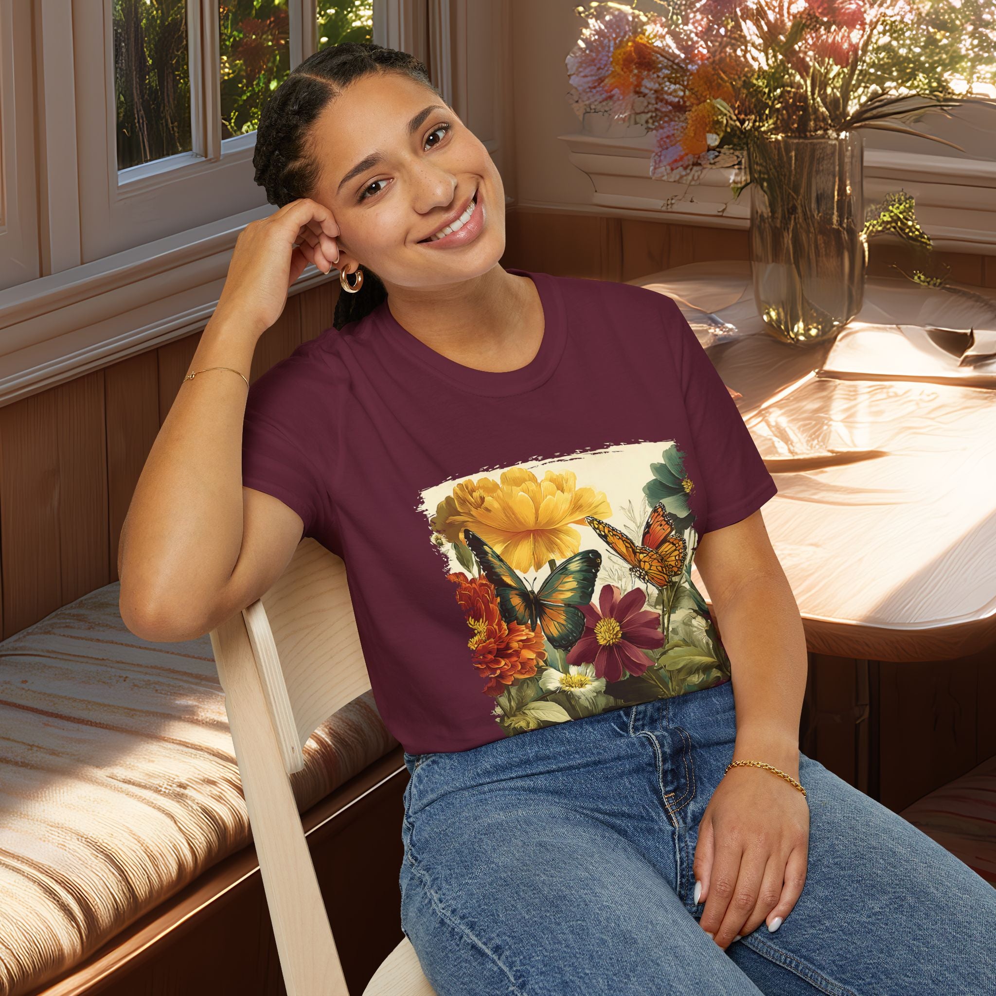 Butterflies & Blooms Retro Garden Flower T-Shirt