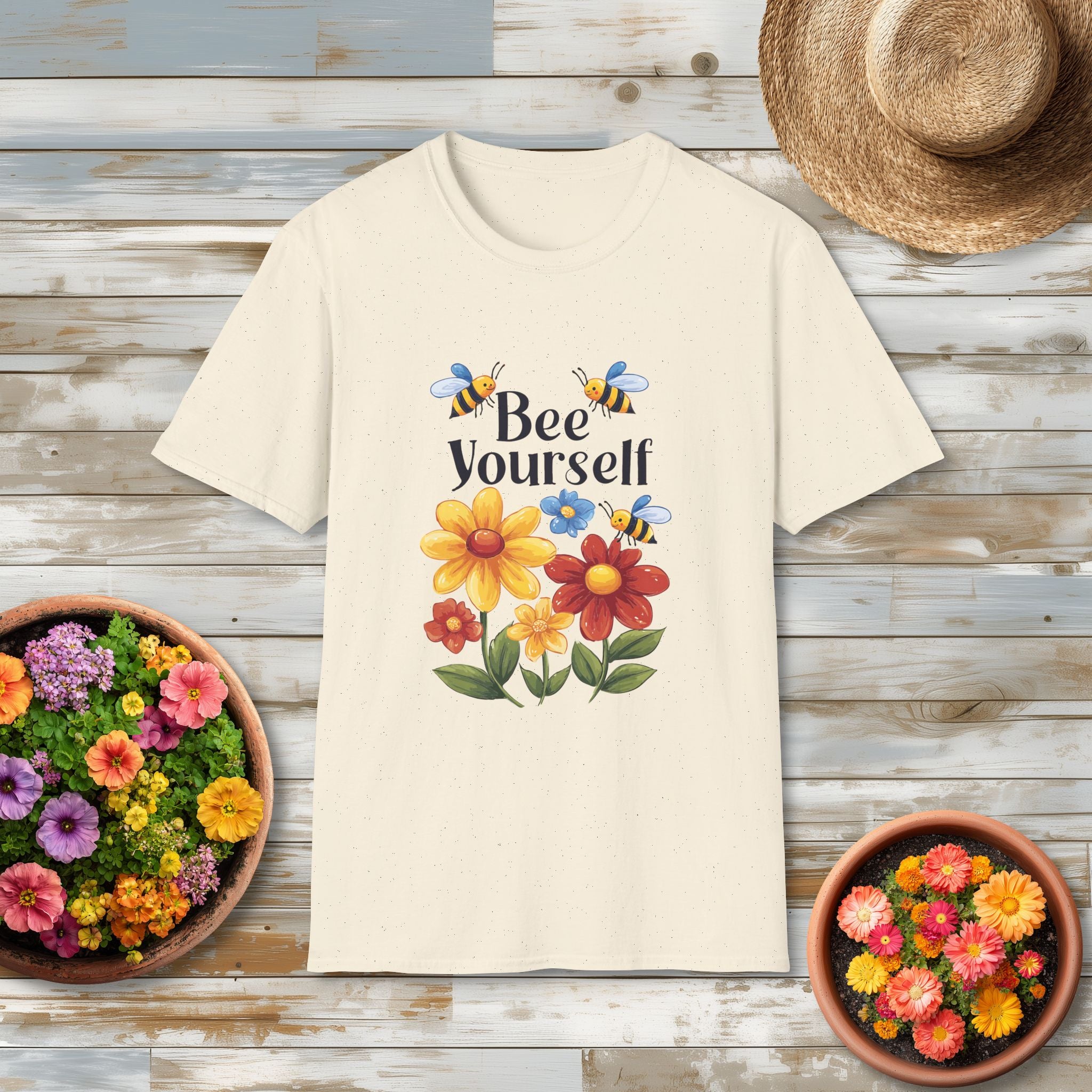 Bee Yourself Cartoon Bees and Flowers T-shirt