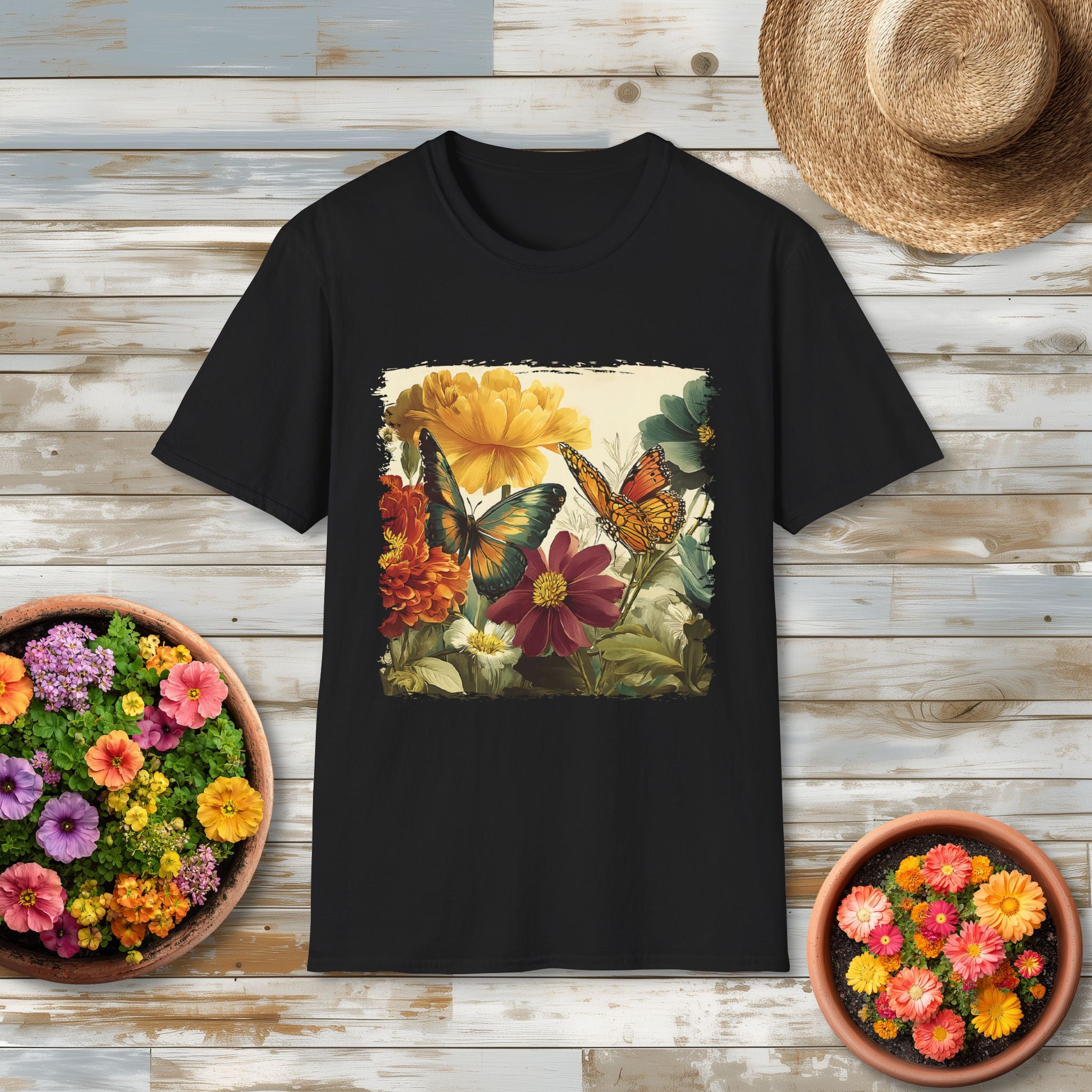 Butterflies & Blooms Retro Garden Flower T-Shirt