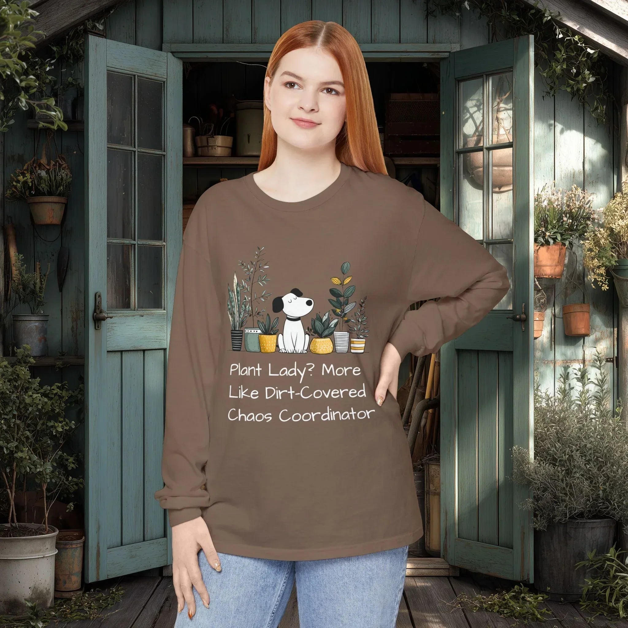 Plant Lady Chaos Coordinator - Dog & Plants Long Sleeve Tee