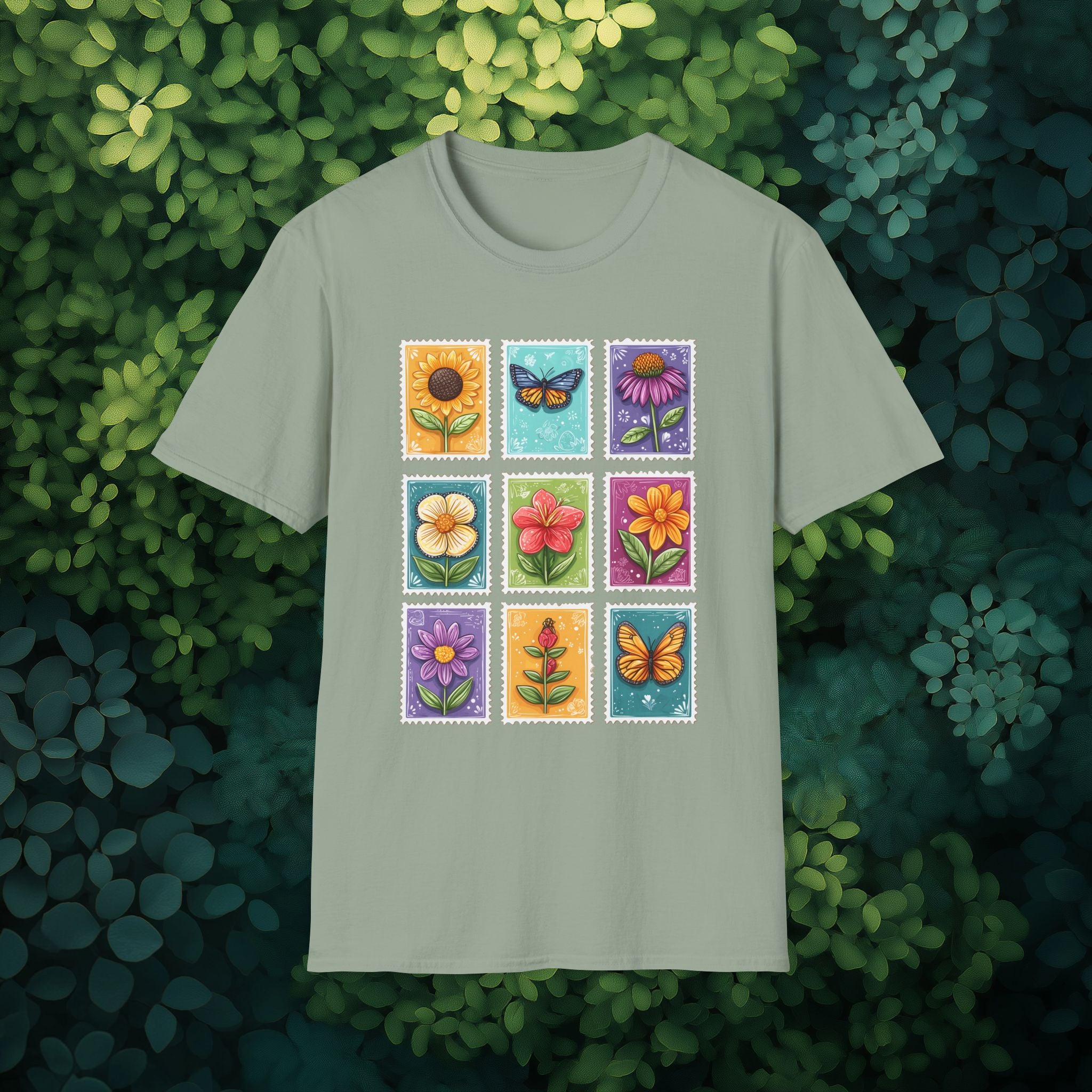 Whimsical 3x3 Floral & Butterfly Stamp Collection T-Shirt