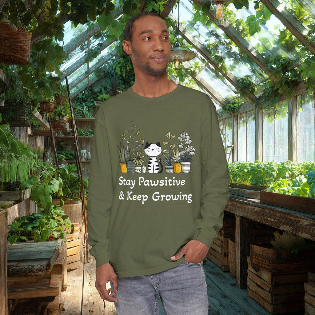 Stay Pawsitive & Keep Growing Cat Lover Long Sleeve T-Shirt