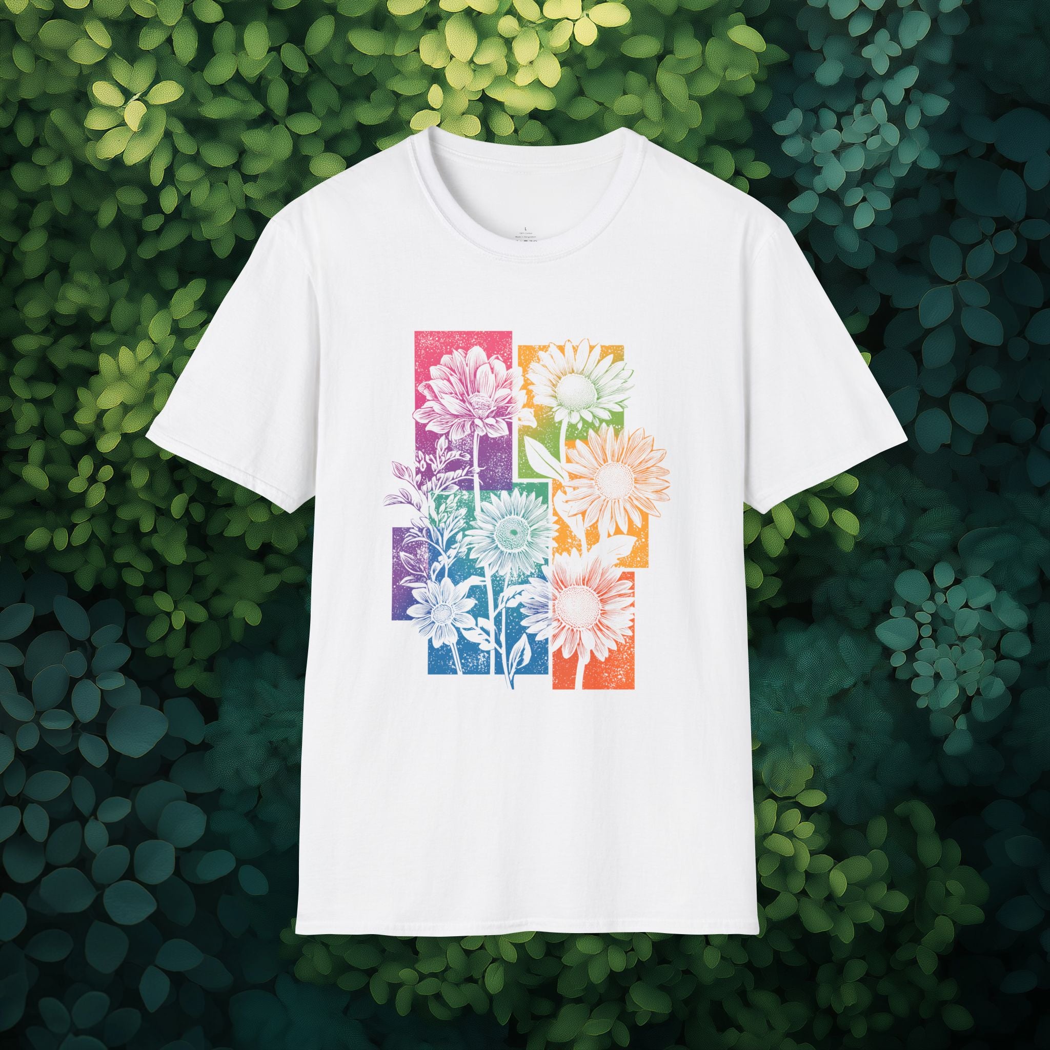 Retro Rainbow Floral Collage T-Shirt