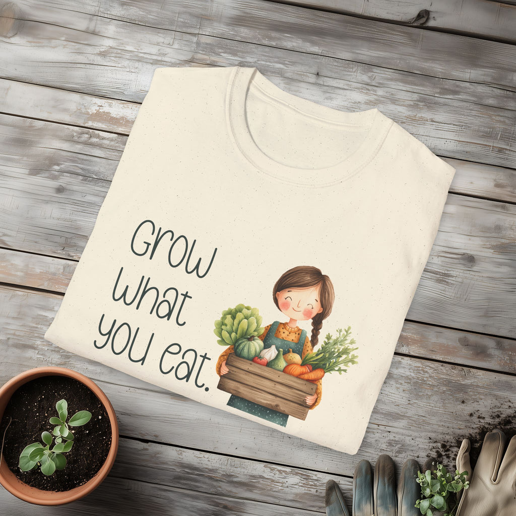 Grow What You Eat, Cartoon Gardener T-Shirt