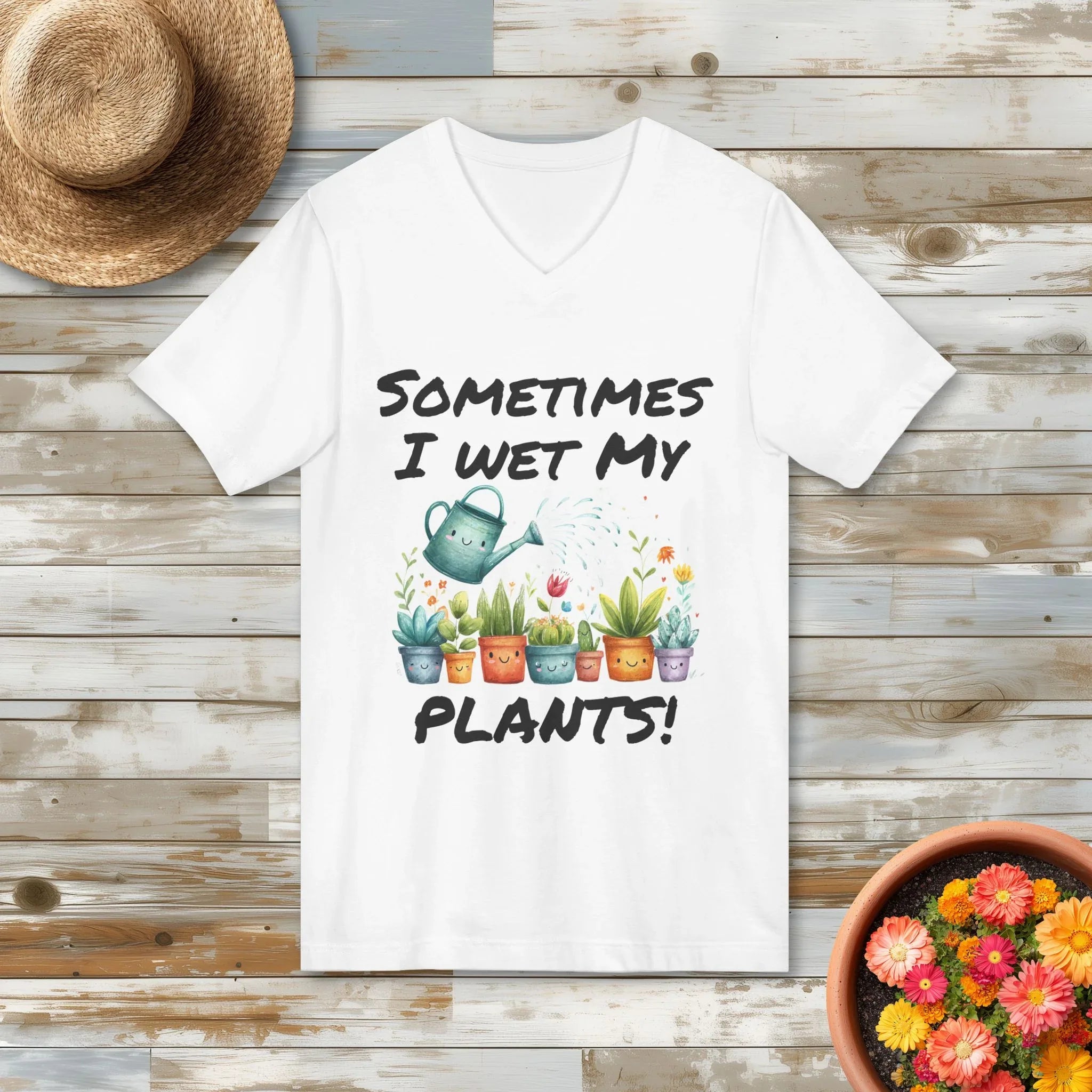 Cartoon Sometimes I Wet My Plants V-Neck T-Shirt