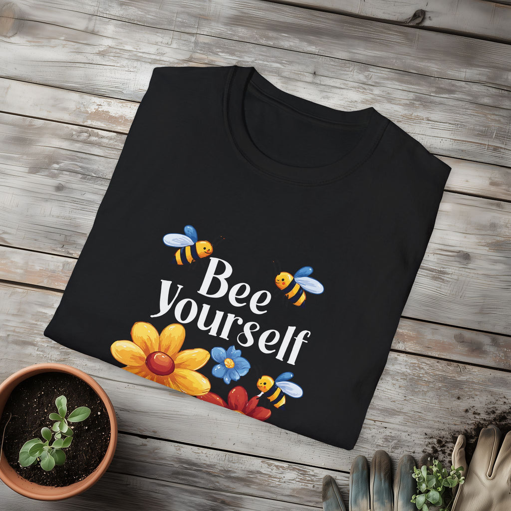Bee Yourself Cartoon Bees and Flowers T-shirt for Nature and Bee Lovers