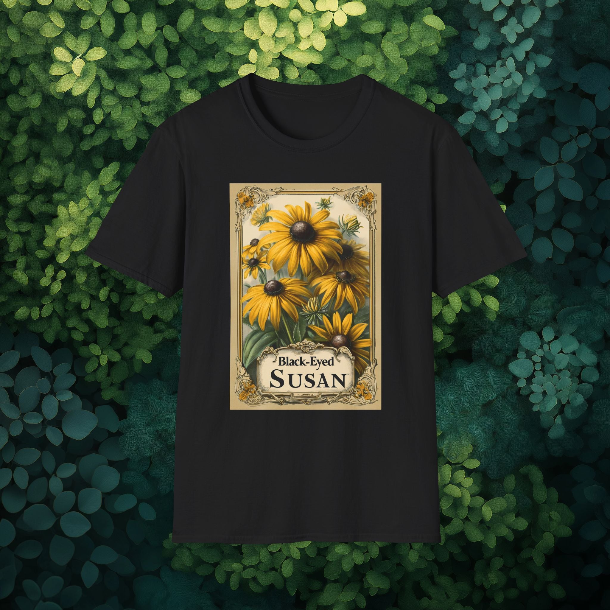 Vintage Black Eyed Susan Seed Packet Unisex T-Shirt for Gardeners, Nature Lovers