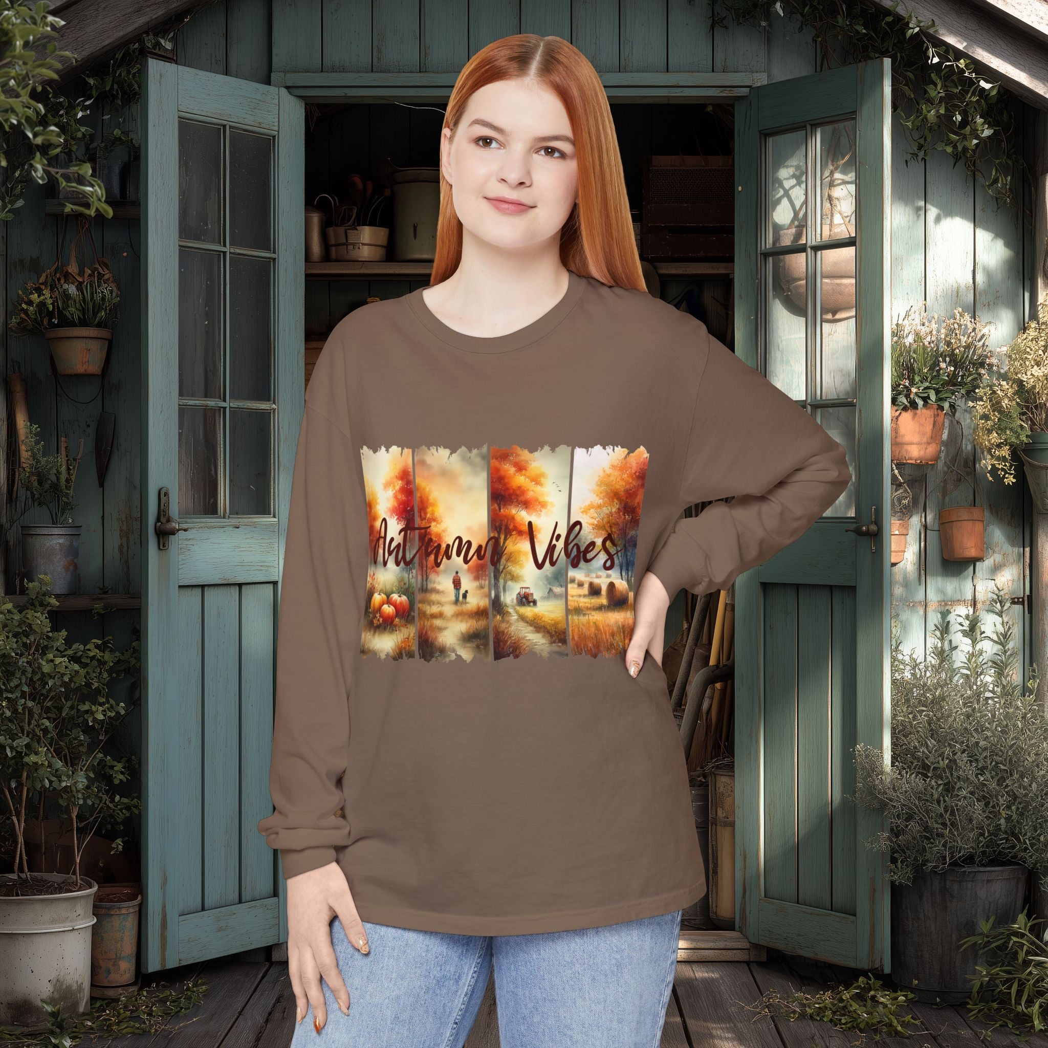 Autumn Vibes Farm Scene Long Sleeve Tee