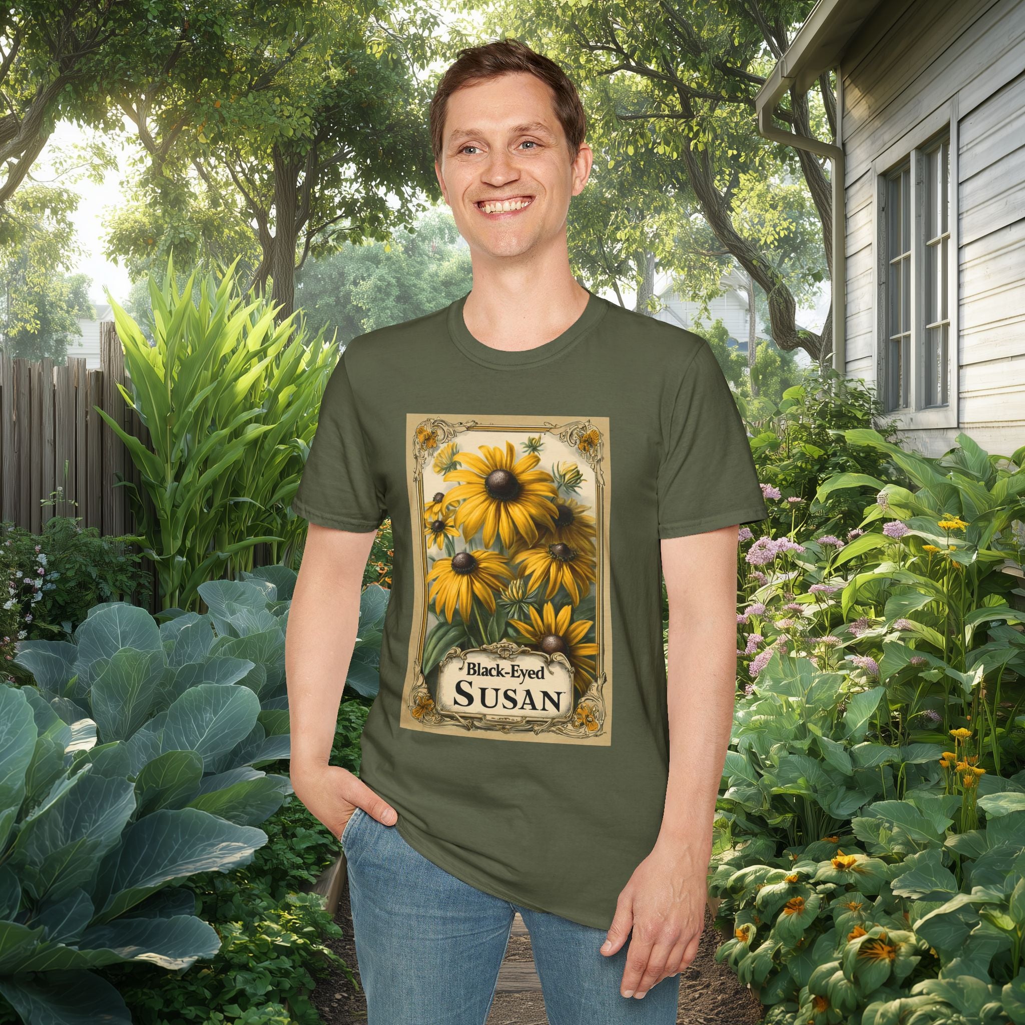 Vintage Black Eyed Susan Seed Packet T-Shirt for Gardeners
