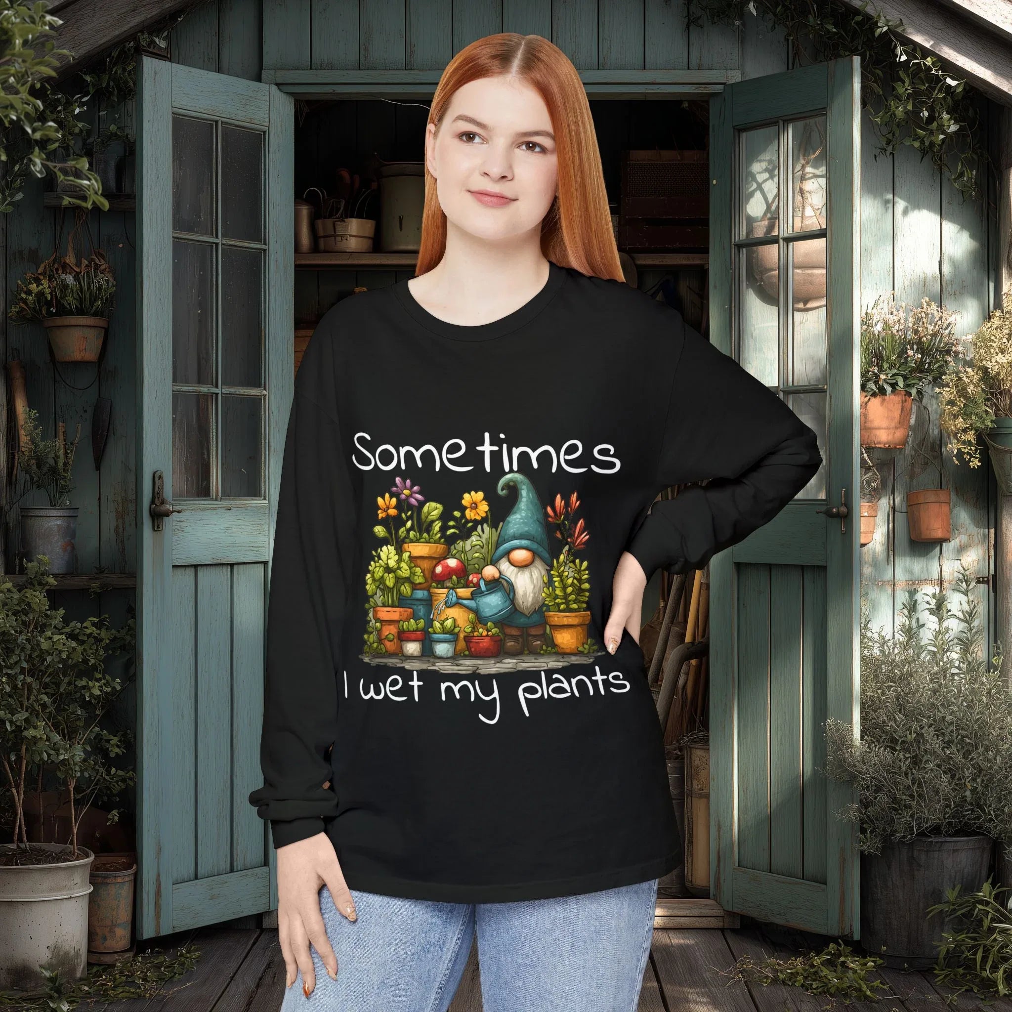 Sometimes I wet my plants Gnome Long Sleeve Tee - Bee in Bloom