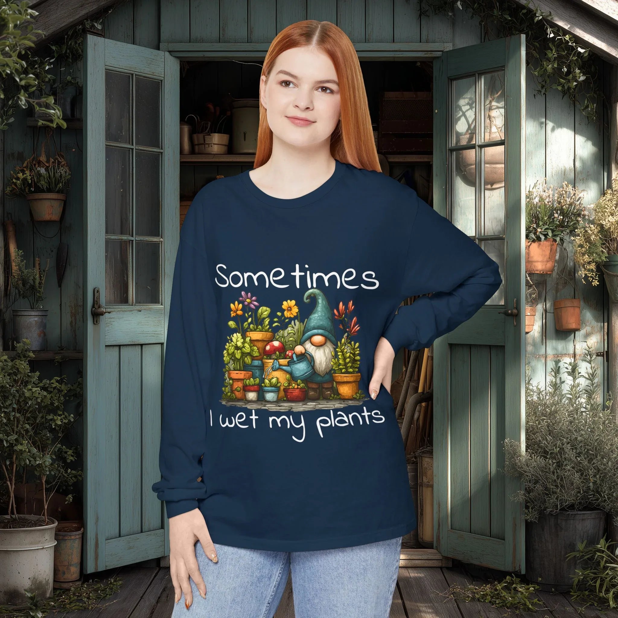 Sometimes I wet my plants Gnome Long Sleeve Tee - Bee in Bloom