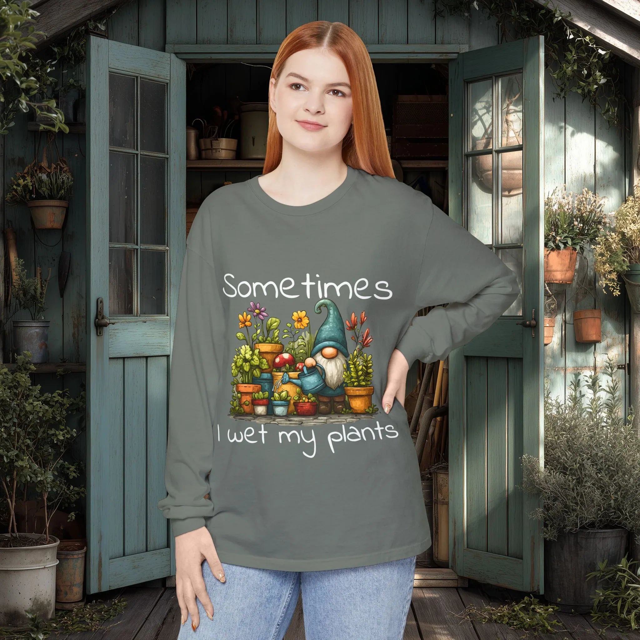 Sometimes I wet my plants Gnome Long Sleeve Tee - Bee in Bloom