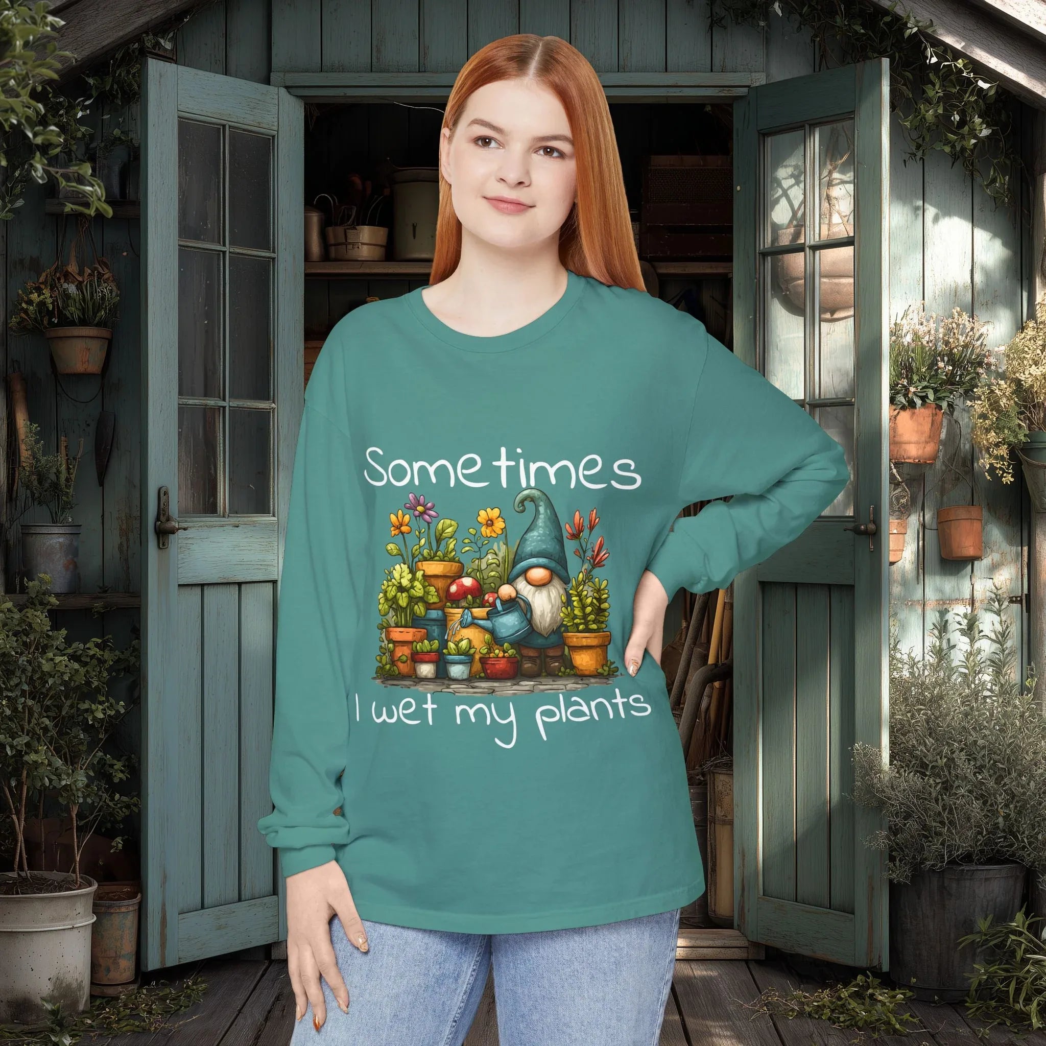 Sometimes I wet my plants Gnome Long Sleeve Tee - Bee in Bloom
