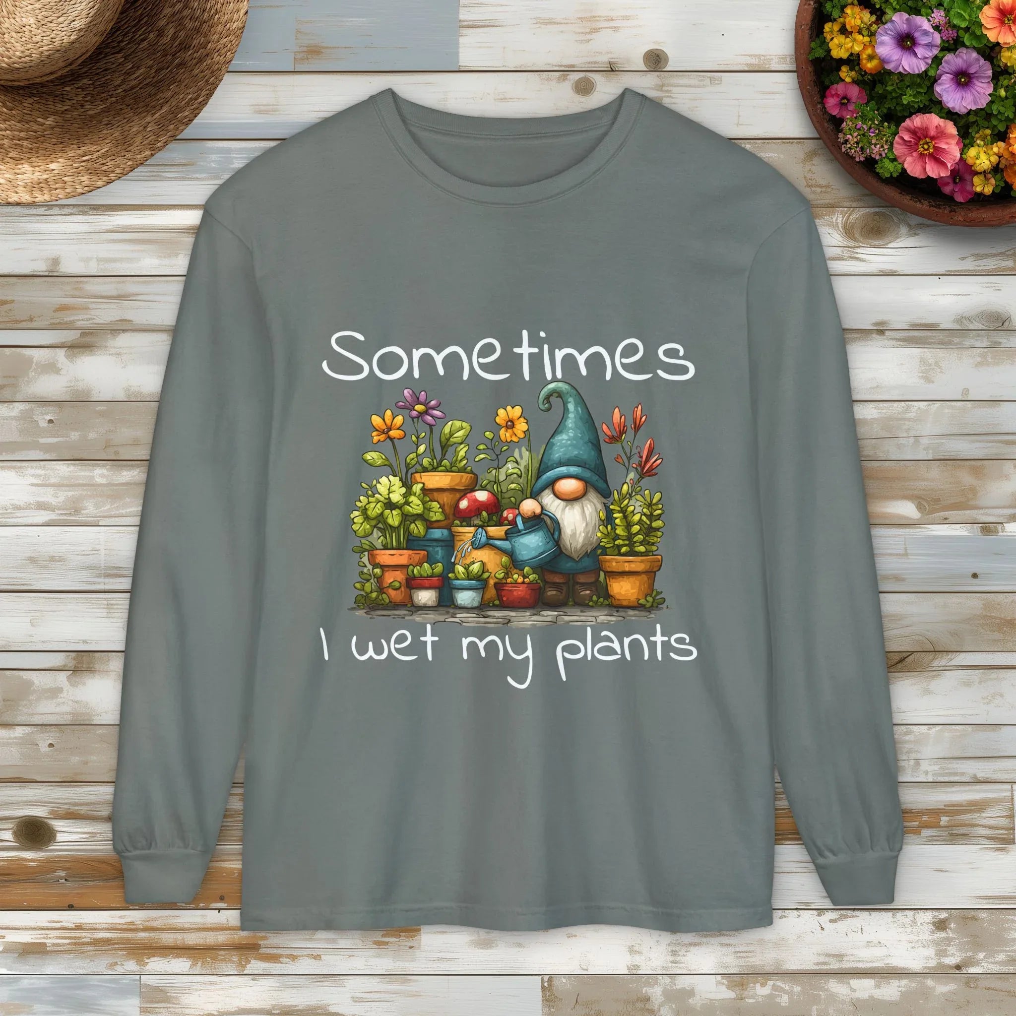 Sometimes I wet my plants Gnome Long Sleeve Tee - Bee in Bloom